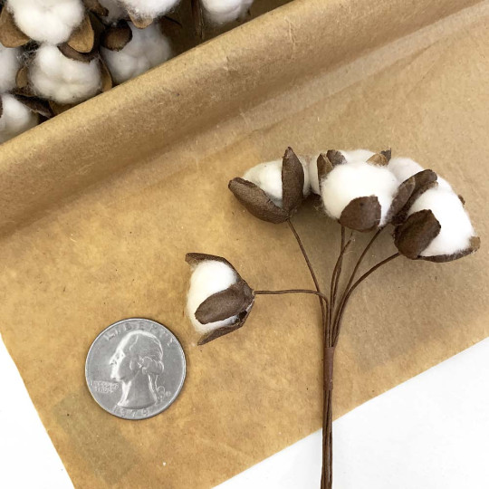 6 White Fuzzy Cotton Bolls for Crafts ~ 7/8" across